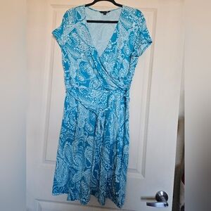 Land's End Blue Paisley Faux Wrap Dress